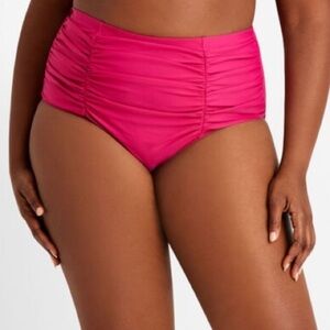 NWT Raisins Curve Costa Plus High Waisted Shirred Bikini Bottoms Pink